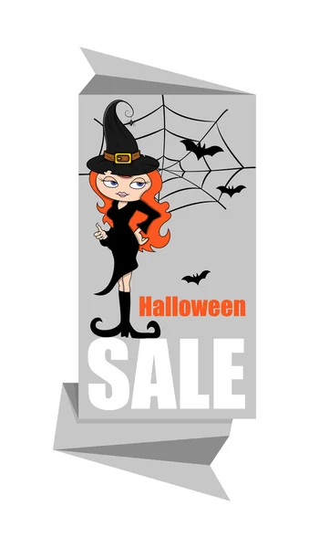 Bannière de papier d'Halloween sorcière — Image vectorielle