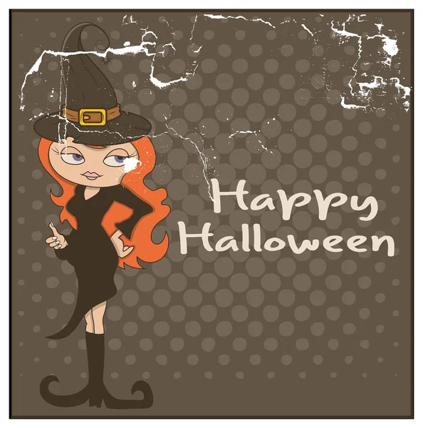 Halloween Witch Character Grunge Background — Stock Vector