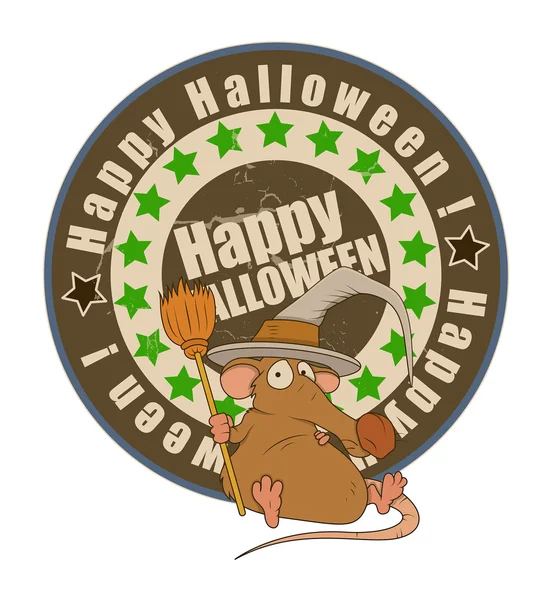 Rata de Halloween divertida con sombrero de bruja — Vector de stock