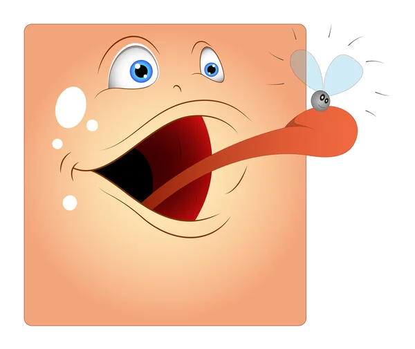 Frog Face Tongue Hunting Insect Cartoon Smiley — Stock Vector