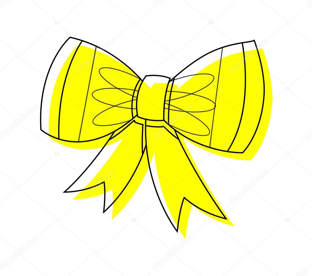 Abstract Retro ic Yellow Christmas Ribbon Bow Vector Element Shape Design and Drawing Art — Wektor od baavli