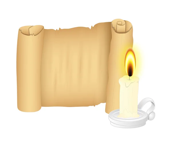 Parchment Scroll with Candle Vector — Stock Vector