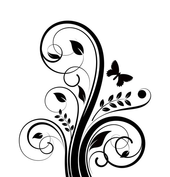 Floral negro con forma de mariposa — Vector de stock