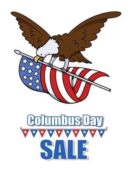 Eagle Bird Flying with USA Flag on Columbus Day Sale Banner — Stock Vector