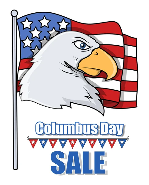 Columbus Day Sale  Banner with Eagle Head and USA Flag Vector — Stock Vector