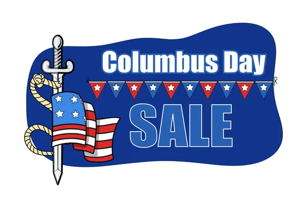 Columbus Day Sale Banner with Sword Flag Vector — Stock Vector