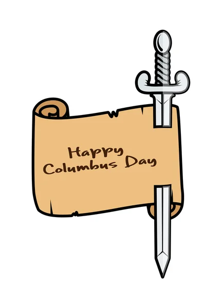 Happy Columbus Day Paper Banner with Sword — Stock Vector