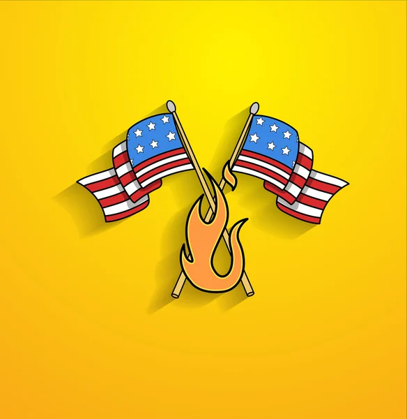 Drapeaux croisés américains avec vecteur de flamme de feu — Image vectorielle