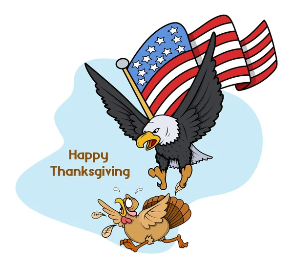 Eagle Hunting Turkey Bird with USA Flag Vector — Stock Vector
