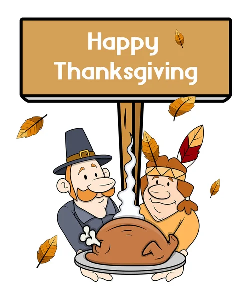 Thanksgiving Day Cartoon People with Banner Board