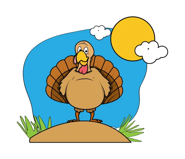 Funny Turkey Bird in Garden — Stock Vector