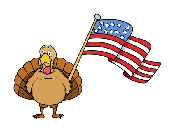 Happy Turkey Holding a USA Flag — Stock Vector