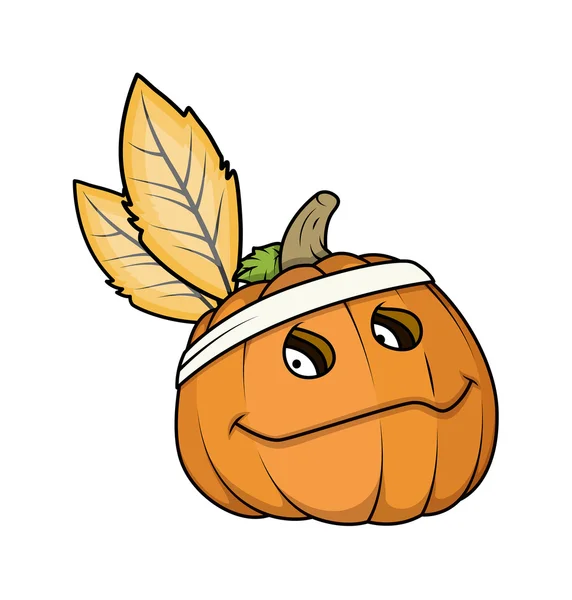 Halloween Pumpkin Face with Leaves Vector — Stock Vector