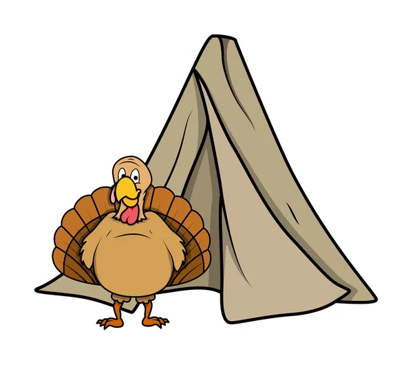 Shocked Turkey Bird with Camp House — Stock Vector