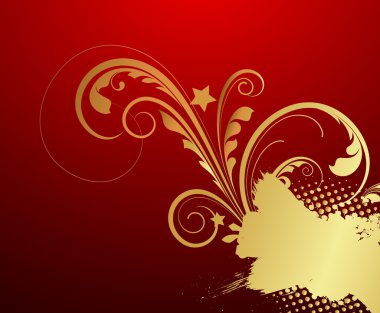 Grunge altın çiçek noktalı resim afiş