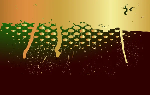 Gyllene Grunge halvton färg droppande bakgrund — Stock vektor