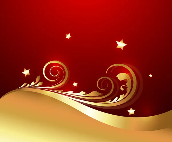 Fond floral de Noël doré ondulé — Image vectorielle