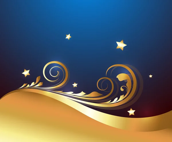 Festival Grafik goldene florale Sterne Hintergrund — Stockvektor