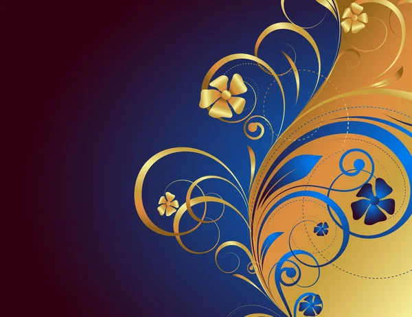 Tourbillon d'or Orné Fond fleuri — Image vectorielle