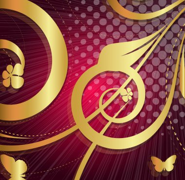 Altın çiçek yarı ton Sunburst arka plan