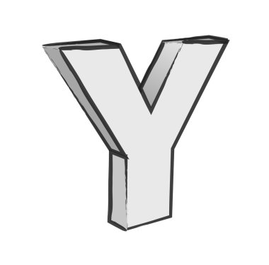 Retro 3d alfabe Y metin vektör