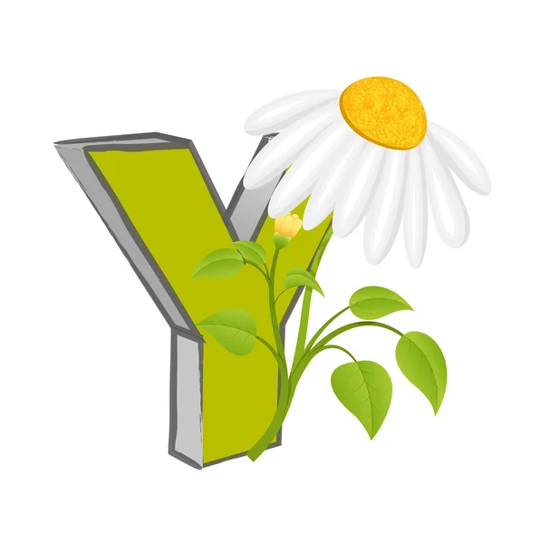 Vector Y Alphabet with Flower — Stock Vector