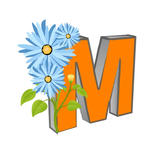 Alfabeto M vettoriale con fiore — Vettoriale Stock