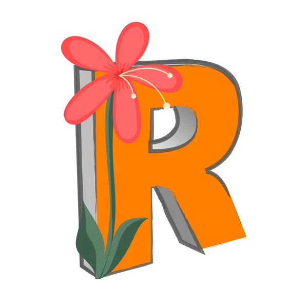 Vector R Alphabet with Flower — Stock Vector