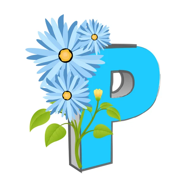 Alfabeto P vettoriale con fiore — Vettoriale Stock