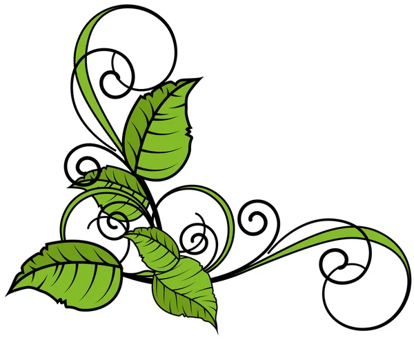 Zielone liście rozkwitać rogu ramki — Wektor stockowy