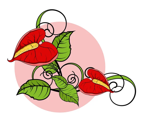 Fiore rosso foglie angolo telaio vettoriale — Vettoriale Stock
