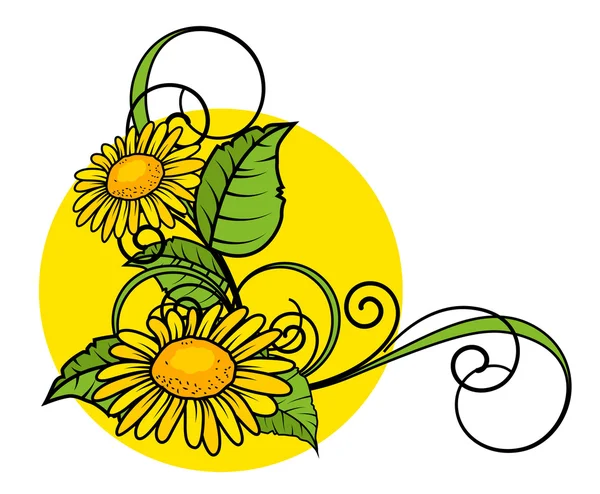 Marco de esquina florecer flor amarilla — Vector de stock