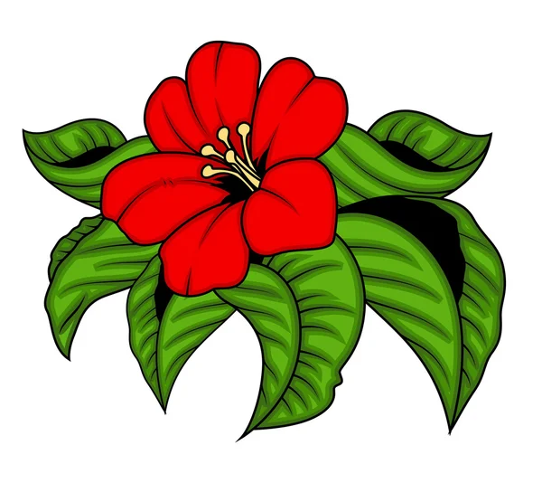 Flores Rojas con Hojas Vector — Vector de stock