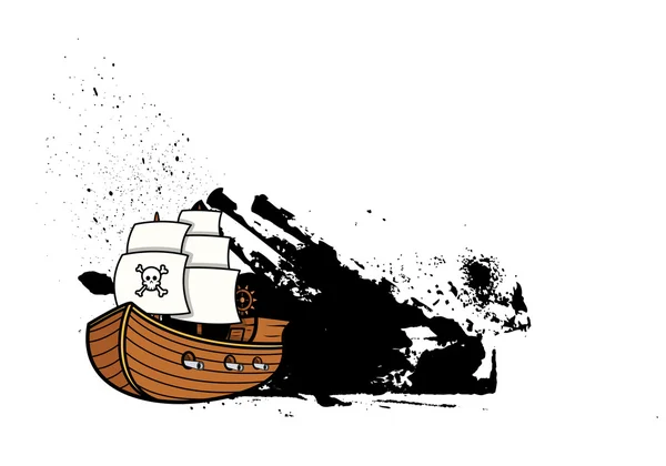 Bandeira de Grunge de barco de vela pirata — Vetor de Stock