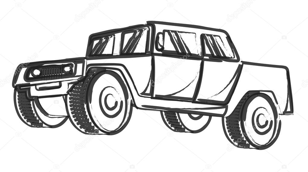 Retro Drawing of Ancient Jeep Vehicle