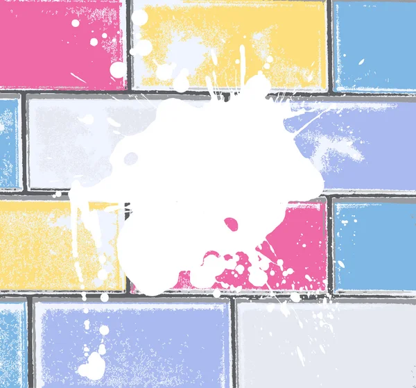 Bunte Grunge Splash Ziegel Wand — Stockvektor