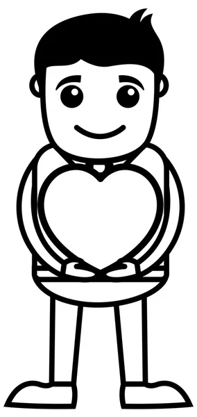 Man Holding Heart - Office and Business People Cartoon Character Vector Illustration Concept — Stok Vektör