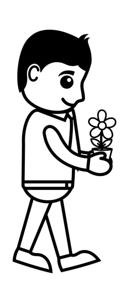 Homme tenant une plante de fleur minuscule - vecteur d'affaires — Image vectorielle