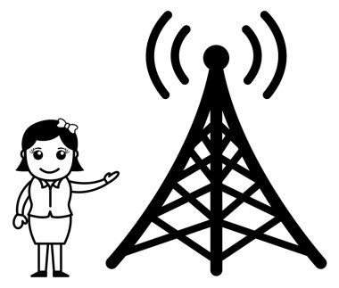 Girl Showing a TV Signal Tower clipart