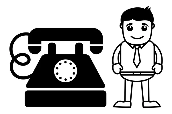 Cartoon Mann mit einem alten Telefon — Stockvektor