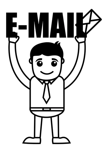 Mężczyzna trzyma tekst E-mail i koperty - ilustracja wektorowa — Wektor stockowy