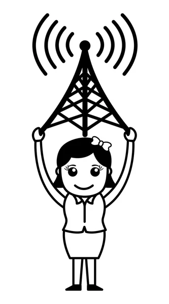 Jente med nettverkstårn – stockvektor