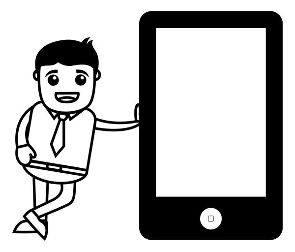 Hombre de pie con el dispositivo Tablet - Ilustración vectorial — Vector de stock