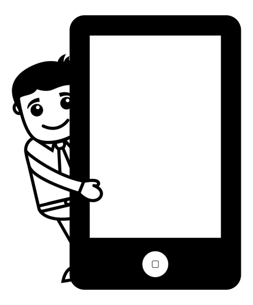 Hombre que presenta la tableta - Smartphone - Ilustración de vectores — Archivo Imágenes Vectoriales