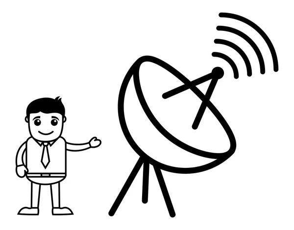 Uomo e Internet Broadcast Antenna - Illustrazione vettoriale — Vettoriale Stock