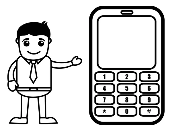 Muž ukazuje mobilní telefon - vektorové ilustrace — Stockový vektor