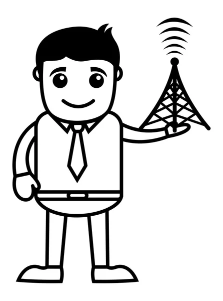 Homem com TV Tower - Ilustração vetorial — Vetor de Stock