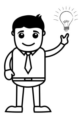 man - karikatür office vektör çizim ile fikir ampul