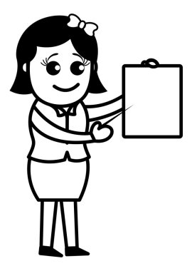 boş bir tahta - karikatür office vektör çizim sopa işaret eden kadın