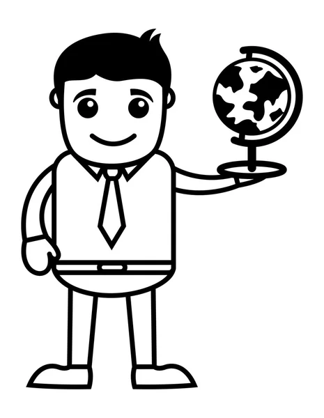 Man med globe - tecknad office vektor illustration — Stock vektor